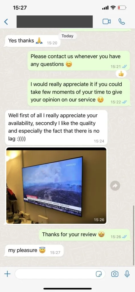 Fast activation confirmation on WhatsApp for BIGO IPTV