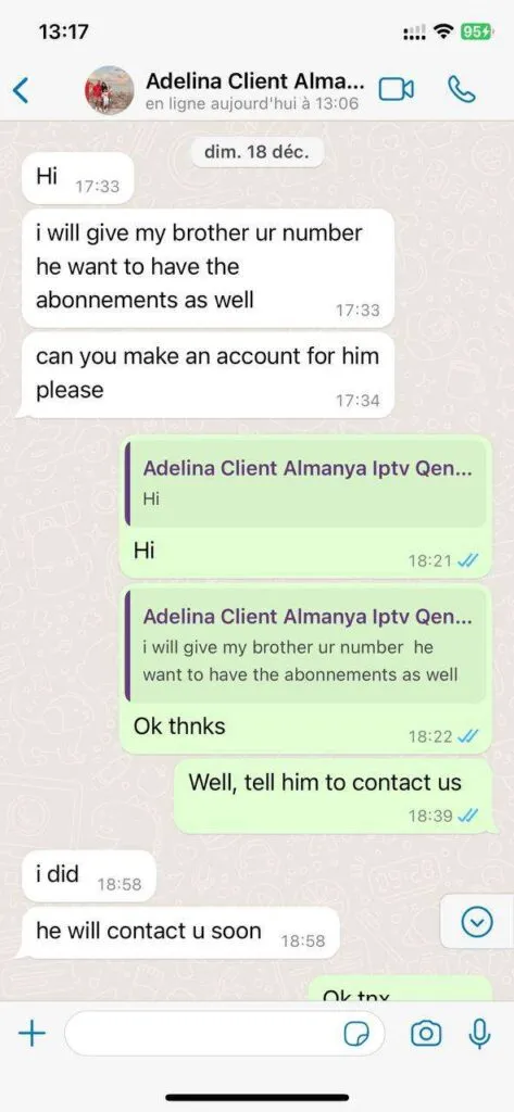 Customer renewing annual subscription with BIGO IPTV on WhatsApp